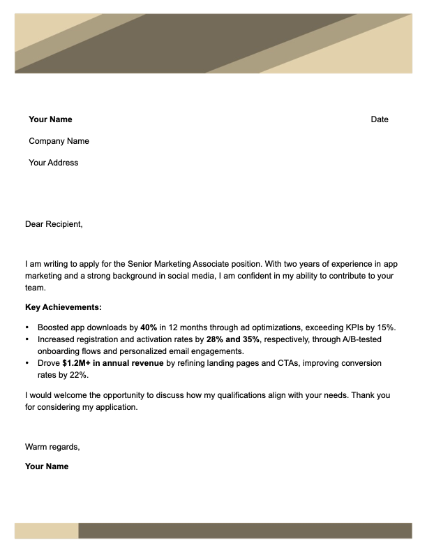 Simple yellow cover letter